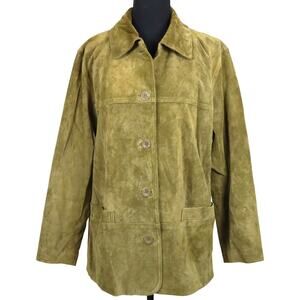 Vintage 90s Y2K St Johns Bay Tan Suede Leather Jacket Womens Petite Medium Chore